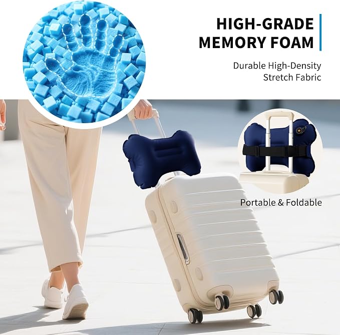 Mixtrend Travel Lumbar Pillow Inflatable Lumbar Support Pillow with Memory Foam, Back Support Pillow for Airplane Long Flight, Essential Travel Support Pillow for Women Men Kids（Navy Blue） - Image 5