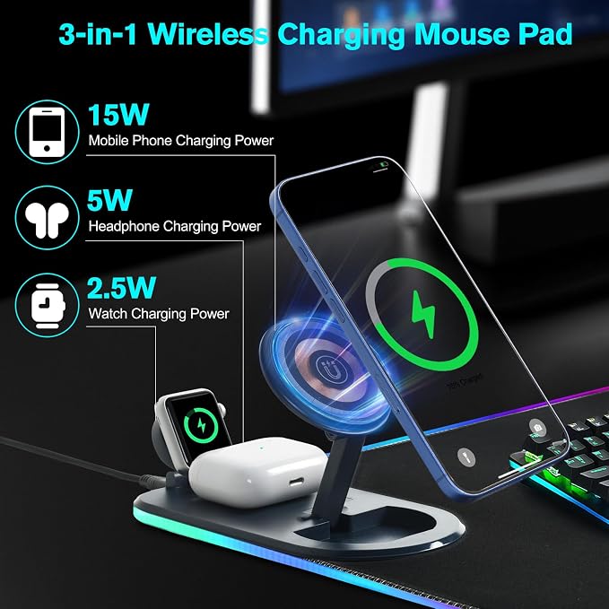 ELUTENG 4 in 1 RGB Gaming Mouse Pad with Wireless Charging Mat for Office | Waterproof Large Desk Mat 35.43"x15.75", Ultra-Smooth Non-Slip Keyboard Pad for Home Office - Image 2