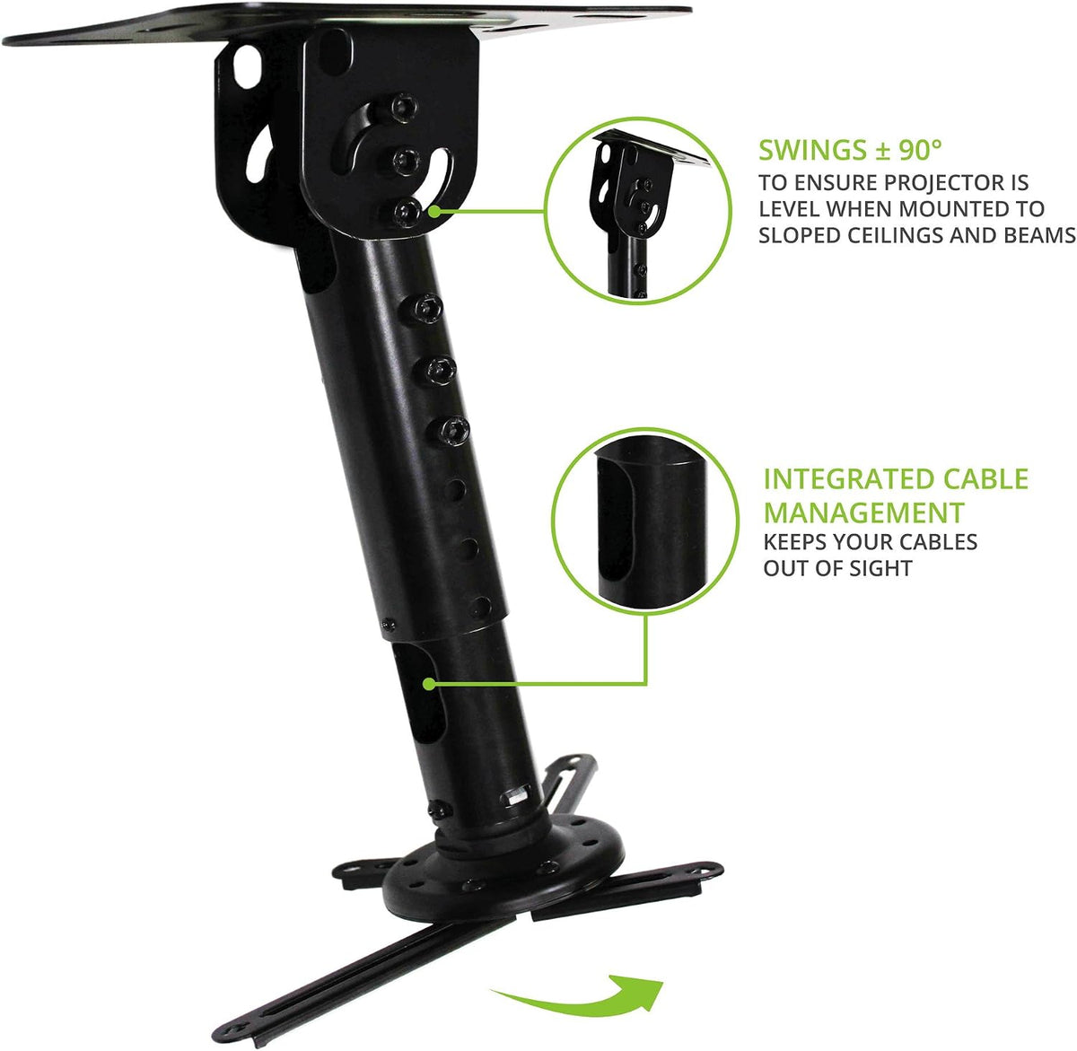 Kanto P301 Universal Projector Mount for Sloped Ceilings - 15" - 18" Extension - Black - Image 5