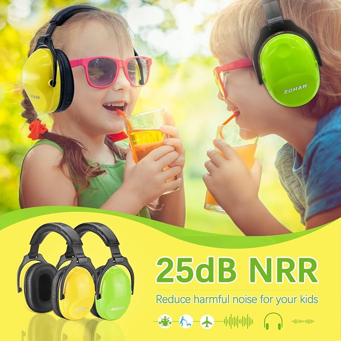 ZOHAN Kids Ear Protection 2 Pack, 25dB NRR Noise Cancelling Headphones for Kids, with Pillowy Pads, for Monster Truck, School, Autism, Sensory, Fireworks, Concerts, Events (Yellow+Green) - Image 2