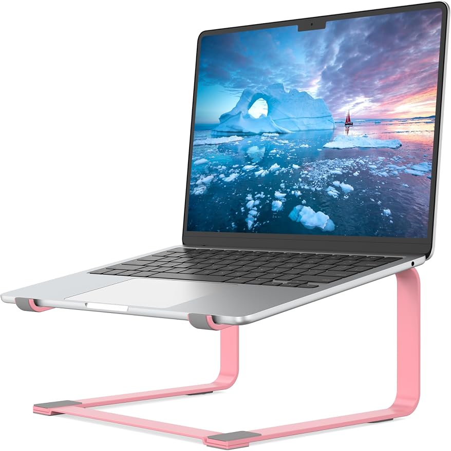 SOUNDANCE Laptop Stand for Desk, Ergonomic Metal Computer Riser for 12-17.3 Inch Laptops, Heavy Duty Stable Desktop Holder, Improves Eye Level & Workspace Organization, Pink by Soundance