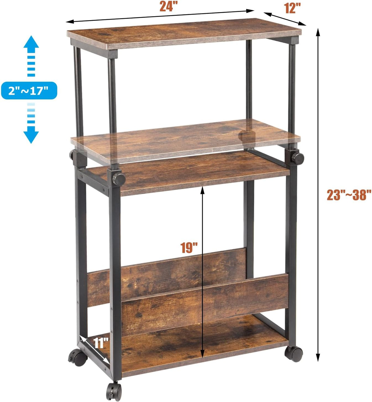 Height Adjustable Computer Tower Stand, Top Adjustable 24"Wx12"Dx23"-38"H - Image 2