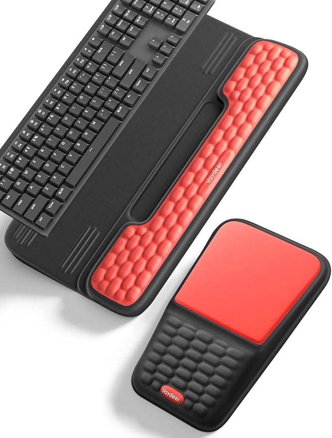Vaydeer Keyboard Stand and Mouse Pad Set with Wrist Rest, Computer Wrist Support Pad, Soft Memory Foam Desk Cushion, Ergonomic Keyboard Riser Holder Lift with Wrist Support for Office, Gaming, Red by Vaydeer
