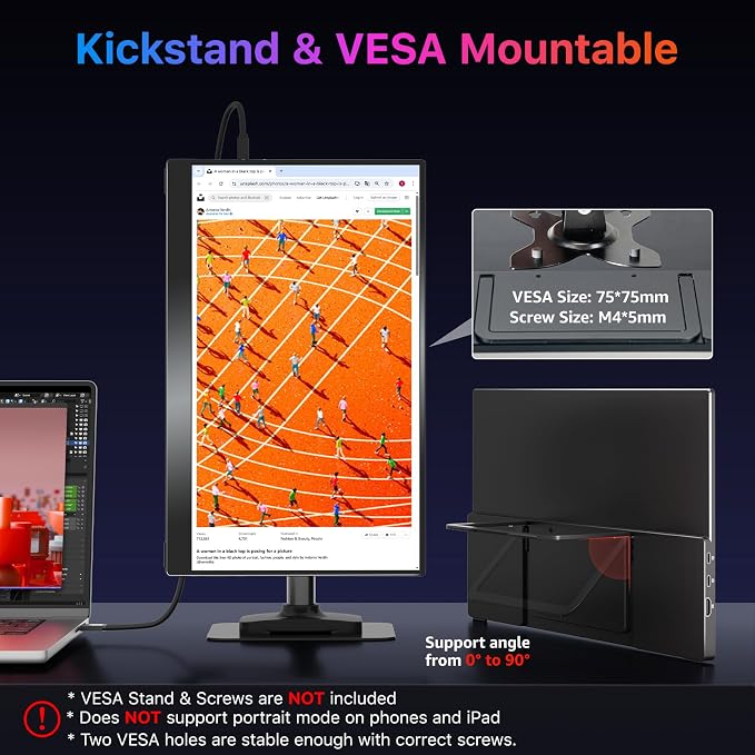 kksmart Portable Monitor 15.6 inch 4K UHD 145% sRGB 60Hz, Travel Monitor for Laptop MacBook Surface PC Xbox PS5, HDMI USB-C VESA Compatible Built-in Speaker - Image 6