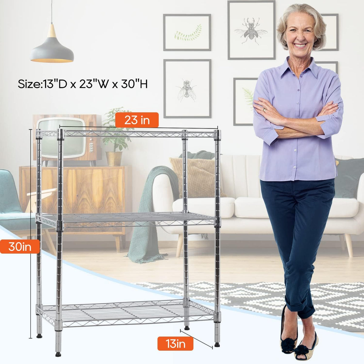 BestOffice | 3-Tier Wire Shelf | 23" x 13.2" x 30.2" | Chrome - Image 3