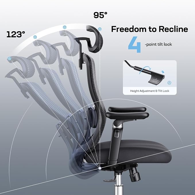 Marsail Ergonomic Office Chair with 6D Armrests, 3D Adjustable Headrest, Slide Seat, Lumbar Support, and 4-Position Tilt Lock – Big and Tall Office Chair with 330 lbs Capacity, Pack of 10 - Image 6