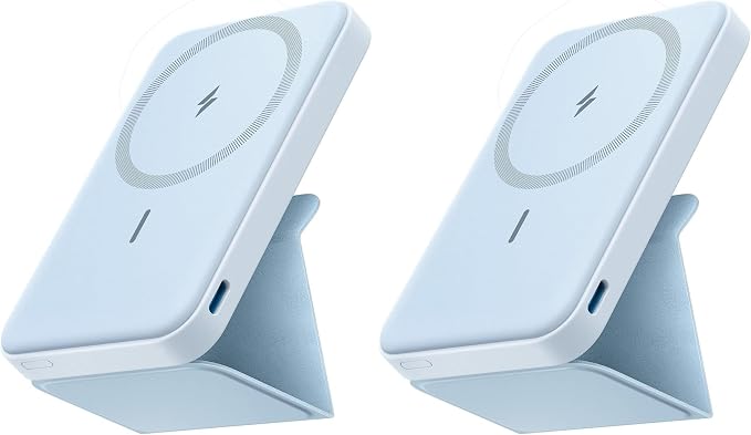 Anker 622 Magnetic Battery (MagGo), 5,000mAh Foldable Magnetic Wireless Portable Charger with Stand and USB-C Port (On The Side), Magsafe-Compatible for iPhone 16/15/14/13 Series (Pack of 2) by Unknown