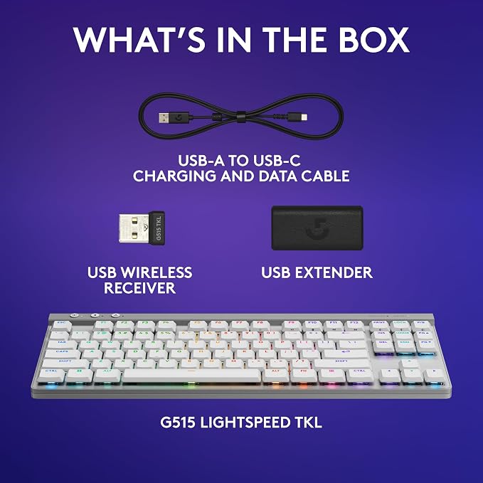 Logitech G515 Lightspeed TKL Wireless Gaming Keyboard (Tactile) - White | Thin Tenkeyless design, LIGHTSYNC RGB, PBT keycaps, Tactile Brown mechanical switches - Image 8