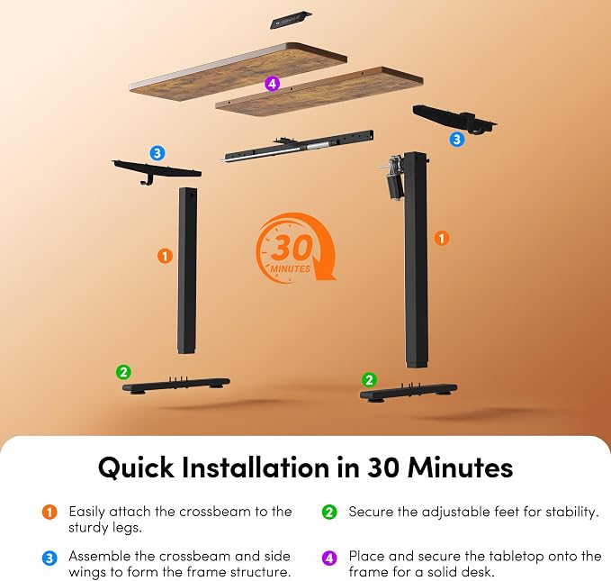 FEZIBO 48 x 24 Inches Electric Standing Desk Adjustable Height, 3 Memory Height Settings, Sit Stand Up Desk for Home Office & Computer Workstation, Rustic Brown - Image 9
