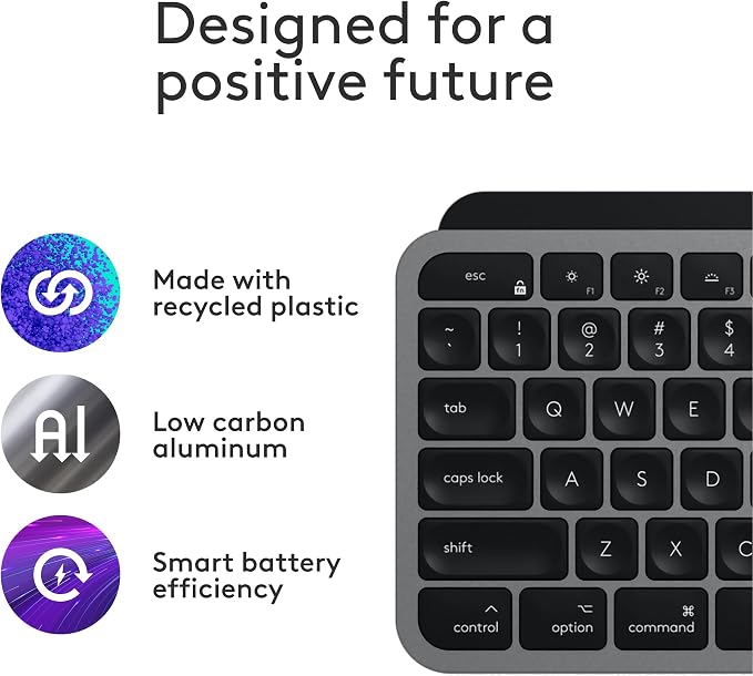 Logitech MX Keys S Mac Wireless Keyboard Fluid Precise - Space Grey | Fluid, precise laptop-like typing, programmable keys, USB-C rechargeable, for MacBook Pro, MacBook Air, iMac, iPad - Image 5