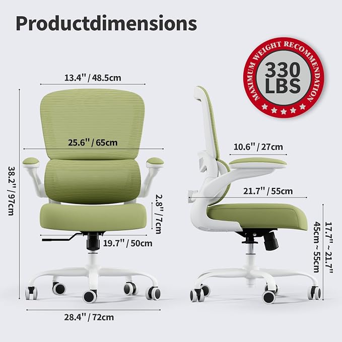 TRALT Office Chair - Ergonomic Desk Chair with Adjustable Lumbar Support, Mesh Computer Chair, Executive Chair for Home Office Comfortable Lumbar Support (1, White Green) - Image 2