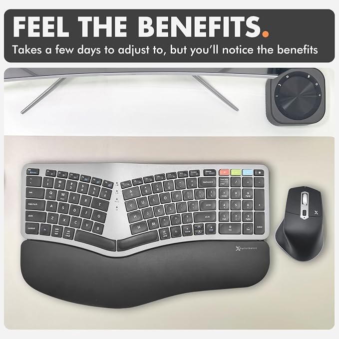 X9 Ergonomic Keyboard and Mouse Wireless Combo - Ergo Split Keyboard with Wrist Rest and Mouse, 2.4G and Bluetooth, Full-Size Wireless Carpal Tunnel Ergonomic Keyboard and Mouse for Laptop and PC - Image 9