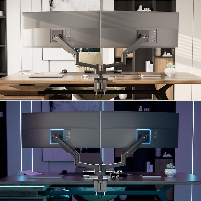 Mount-It! Proflex Series Heavy-Duty Dual Monitor Arm for 17–35” Screens, Gas Spring, Full Motion, USB-C & USB 3.0 Ports, VESA 75/100, Fits Ultrawide & Curved Displays, Clamp or Grommet Base | Gas spring full motion arms with USB-C & USB 3.0 ports, VESA... - Image 2