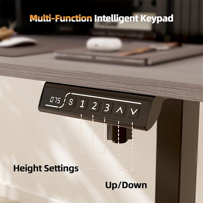 JOY worker 48" Electric Adjustable Standing Desk with Storage Monitor Stand | Grey Computer Desk Height Adjustable with Storage Shelves, Spacious Woskstation, Sit Stand Desk with 2 Hooks for Home Office - Image 8