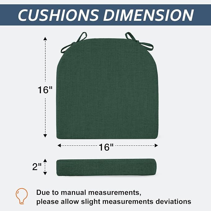 Basic Beyond Chair Cushions for Dining Chairs 4 Pack, Kitchen Chair Cushions with Ties and Non Slip Backing, 16 x 16 inches Chair Pads for Dining Chairs (Forest Green) - Image 2