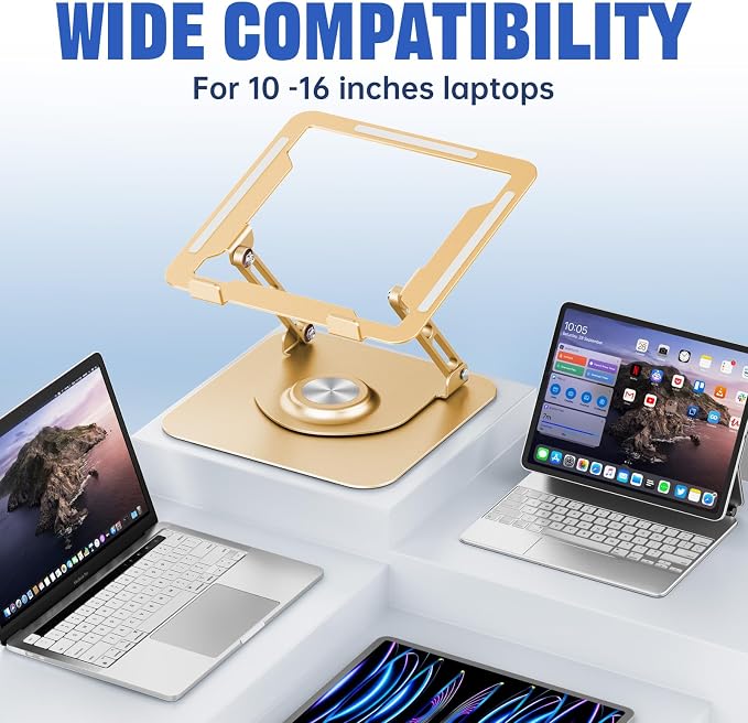 Laptop Stand for desk(360°Rotating),Aluminum laptop Riser for 10-16"Laptops | Adjustable Multi-Angle Ergonomic Laptop Stand, Foldable Portable for Home Office, Fits MacBook Air Pro Dell HP Laptops - Image 3