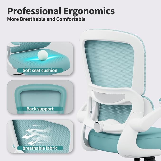 TRALT Office Chair - Ergonomic Desk Chair with Adjustable Lumbar Support, Mesh Computer Chair, Executive Chair for Home Office Comfortable Lumbar Support (1, Mint Green) - Image 3
