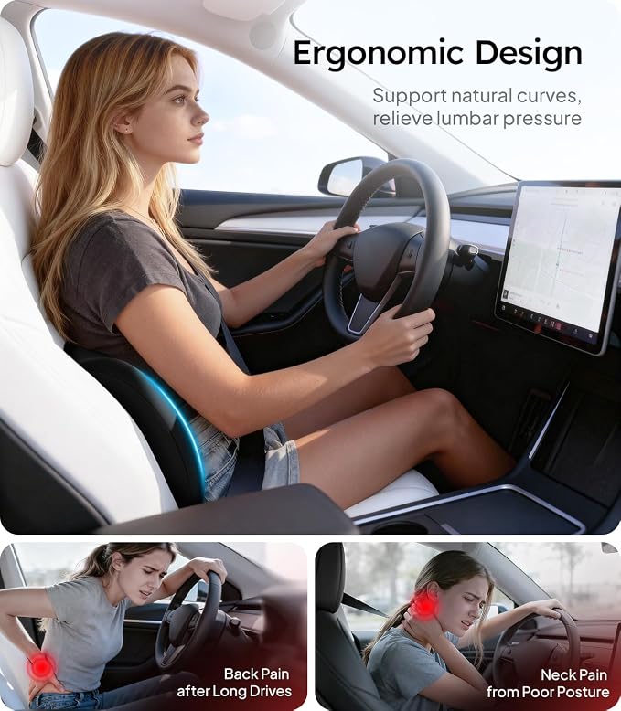 Lumbar Support Pillow for Car-Office Chair, Black 2-Pack | Memory Foam| Ergonomic| Universal Fit - Image 2