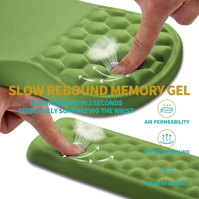 Hokafenle 2 in 1 Ergonomic Mouse Pad Wrist Support & Wrist Rest for Computer Keyboard Set, with Relieve Carpal Tunnel Pain Massage Bulge and Full Memory Gel Design (2In1 Set, Grass Green) - Image 3