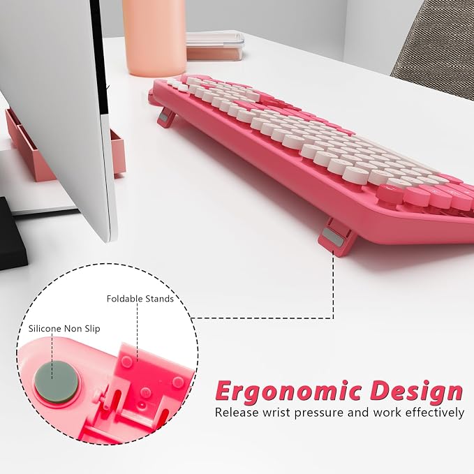 Colorful Wireless Keyboard and Mouse for PC Laptop | Cute Colorful Typewriter Retro Round Keyboard and mouse for PC Laptop - Image 6