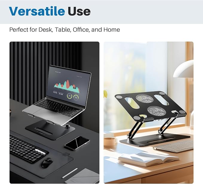 YICOSUN Adjustable Laptop Cooling Stand with 2 Quiet Fans & RGB Lighting, Aluminum Alloy & Foldable Ergonomic Design for MacBook, Lenovo, ASUS, Dell 10-16 Inch, Perfect for Gaming, DJ, Office - Black - Image 5