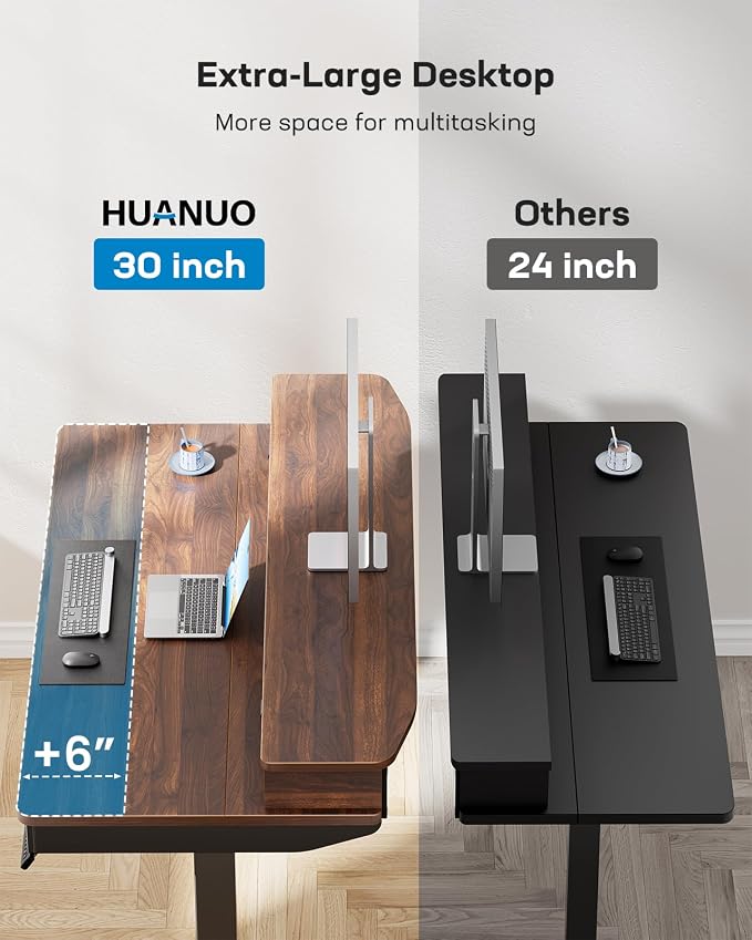 HUANUO 55 x 30 inch Electric Standing Desk with 2 Wood Drawers, Adjustable Height Sit Stand Desk for Home Office, Ergonomic Stand up Desk with 4 Memory Presets, 176 lbs Capacity, Walnut Top - Image 5