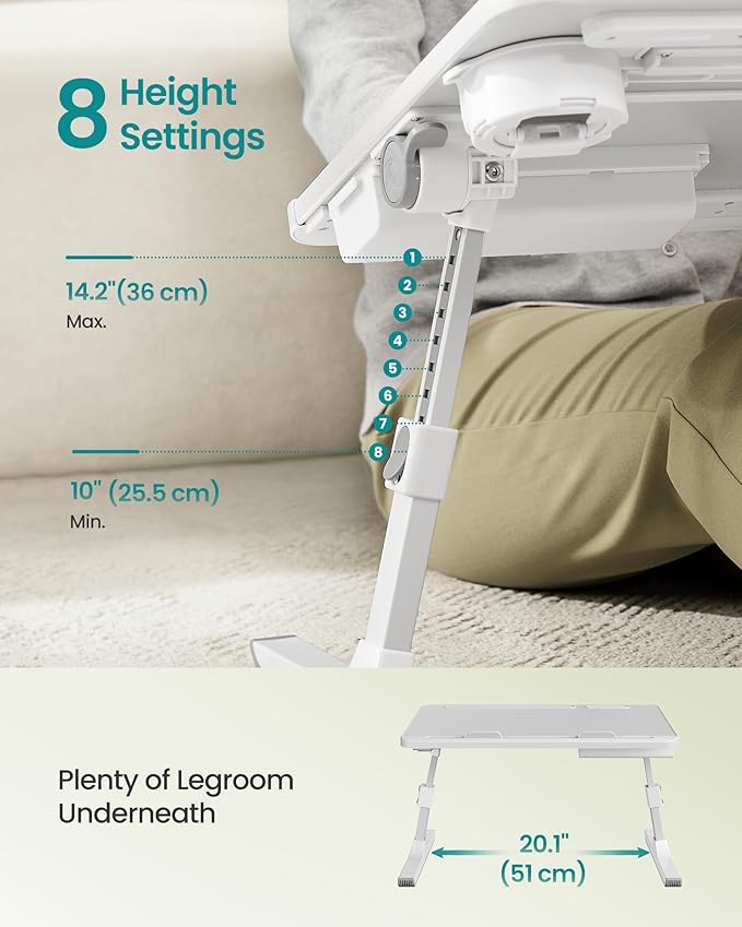 SONGMICS Bed Laptop Desk, Foldable Bed Desk for Laptop, 15.7 x 22 Inches Large Desktop, 120° Stepless Tilt, Adjustable Height, Cup Holder, Tray, Portable Bed Sofa Table, Gray ULLD113GZ01 - Image 6