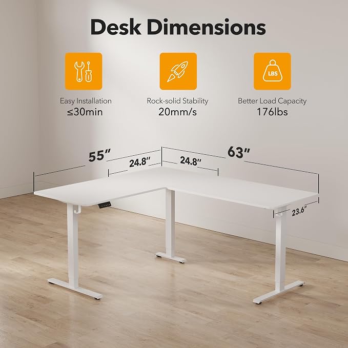 CubiCubi L Shaped Standing Desk Adjustable Height, Electric Corner Desk, Sit Stand Home Office Desk with Splice Board - Image 2