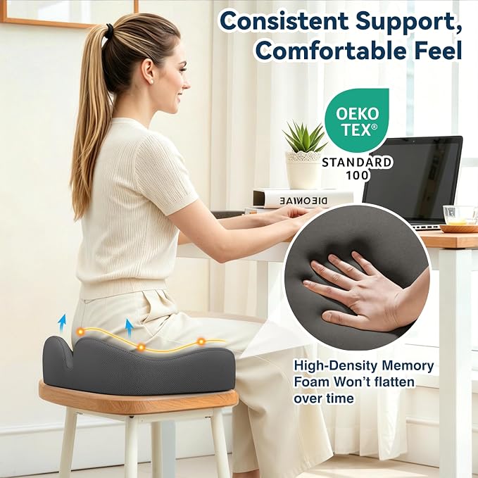 TushGuard 6-Zone Ergonomic Seat Cushion with Coccyx Cutout, Grey | Office Chair Cushions for Tailbone Pain, Non-Slip Bottom, Breathable Washable Mesh, Versatile Use for Car, Office, Wheelchair - Image 5