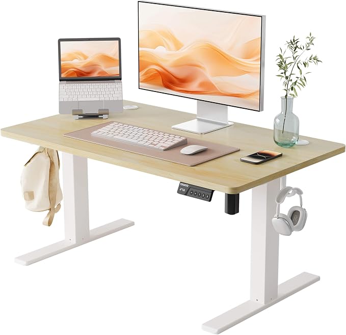 YIHAYO Low Height Adjustable Desk, Lifts 18.1-28.3 Inches, Electric Standing Desk for Short People, 40 x 24 Inches Computer Table with Splice Board for Home Office, Natural by YIHAYO