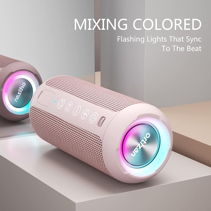 Ortizan X10 Portable Bluetooth Speaker, IPX7 Waterproof, Wireless, Pink | 24W Loud Stereo Sound, Deep Bass, Bluetooth 5.3, RGB Lights, Dual Pairing, 30H Playtime for Home/Outdoor/Party, Birthday Gift - Image 2