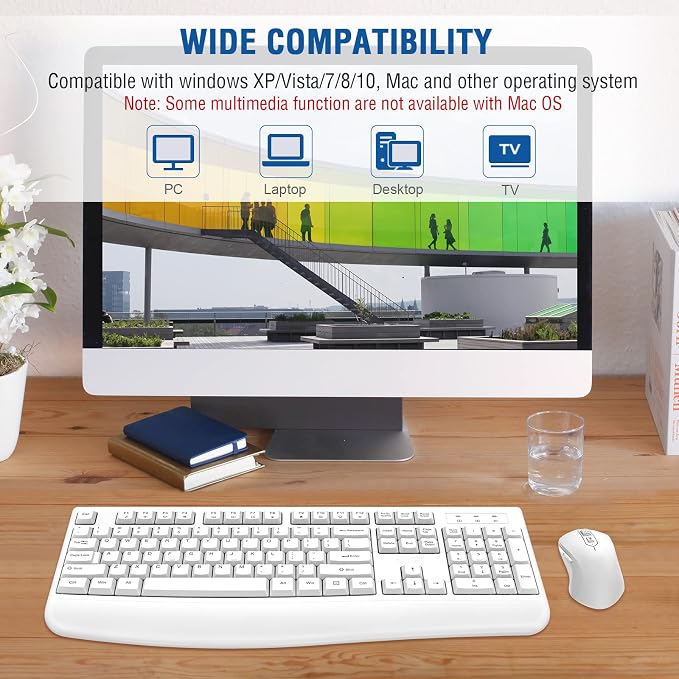 Wireless Keyboard and Mouse Combo, EDJO Full-Sized Ergonomic Computer Keyboard with Wrist Rest and 3 Level DPI Adjustable Wireless Mouse for Windows, Mac OS Desktop/Laptop/PC (White) - Image 7