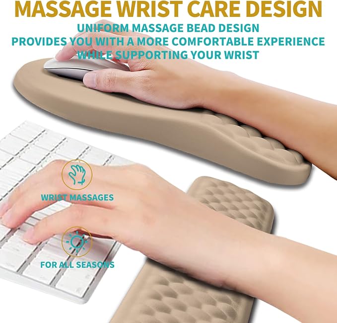 Hokafenle 2 in 1 Ergonomic Mouse Pad Wrist Support & Wrist Rest for Computer Keyboard Set, with Relieve Carpal Tunnel Pain Massage Bulge and Full Memory Gel Design (2In1 Set, Sand Color) - Image 4