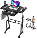 Adjustable Height Standing Desk with Drawer, Rolling Sit to Stand Up Desk | Height 31.5"-43.3" Small Mobile Laptop Standing Desk for Treadmill Walking Pad with Wheels, Movable Classroom Podium (Black) by Honkazita