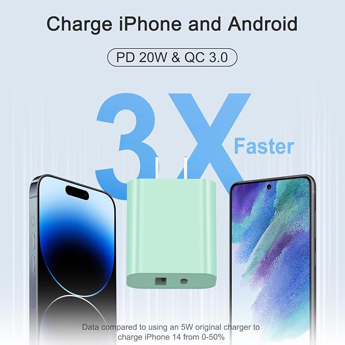 [4 Pack] USB C Charger Block Charging Block Type C Charger | 20W Wall Chargers for iPhone Air/17/17 Plus/17 Pro/17 Pro Max/16/16 Plus/16 Pro/16 Pro Max/15/15 Pro/15 Max/14/Samsung(Green) - Image 2