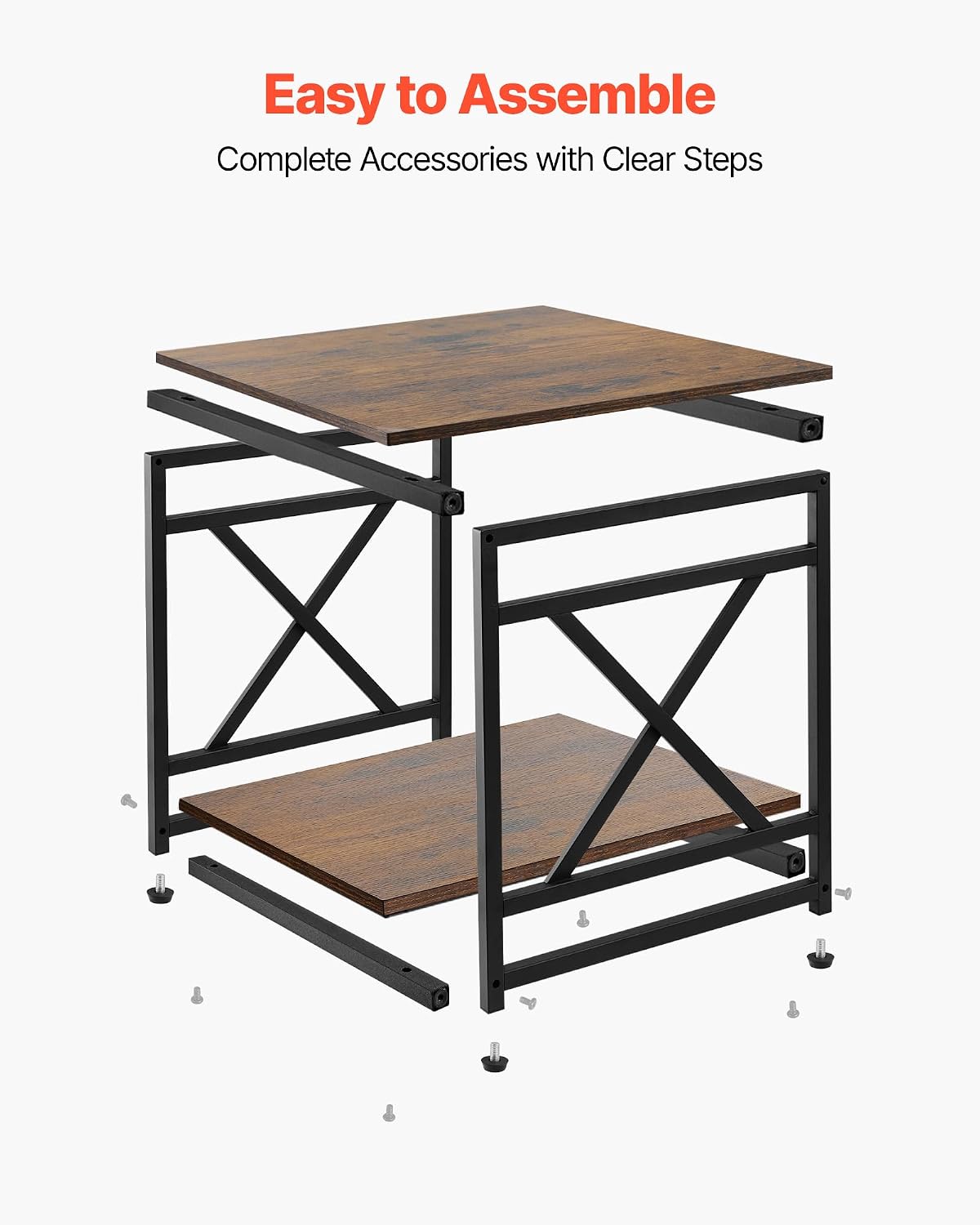 VEVOR End Table 18" Square, 2-Tier Side Table with Open Storage Shelves, Industrial Nightstand Bedside Table with Metal Frame & Wood Top, Small Sofa Table for Living Room, Bedroom, Office, Dorm - Image 7
