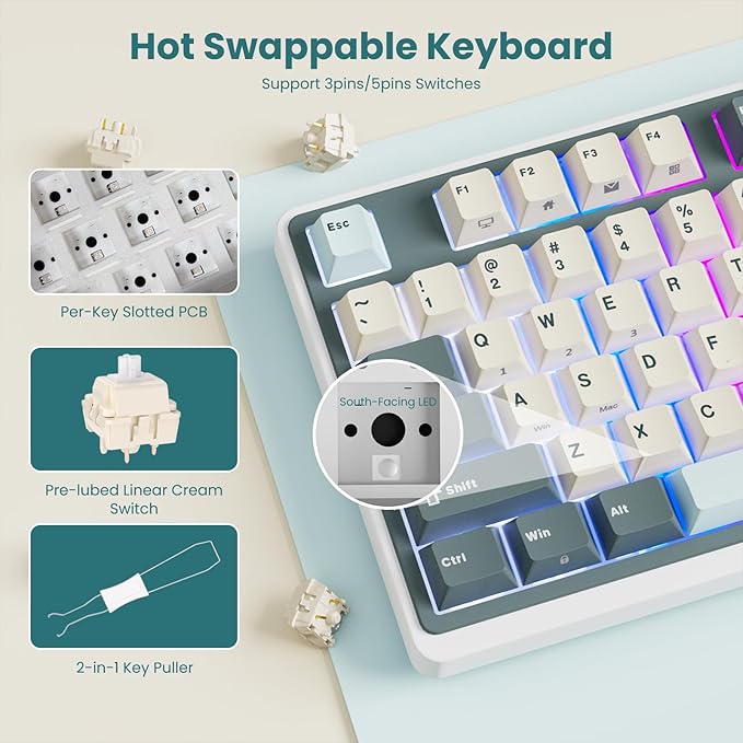 RK ROYAL KLUDGE N99 Wireless Mechanical Keyboard Full Size, Smart Display Screen & Knob, BT/2.4G/USB-C, 96% Hot Swappable Custom Keyboard, Pre-lubed Linear Switches, Gasket Mount, RGB Gaming Keyboard - Image 5