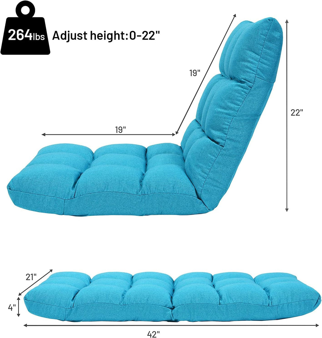 Giantex Floor Sofa Chair Video Gaming Chair with 14 Adjustable Position, Padded Back Support Floor Cushioned Seat, Folding Lazy Chair for Meditation, Reading, Watching, Living Room Recliner(Turquoise) - Image 3