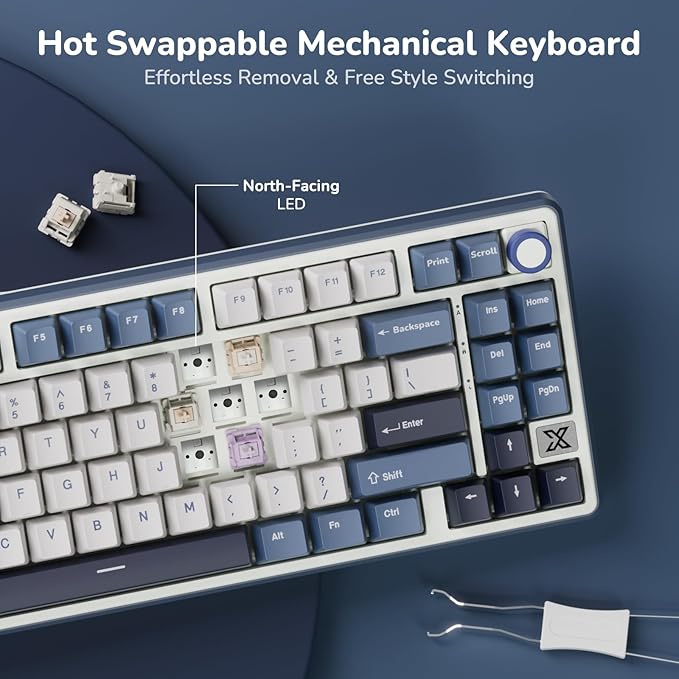 RK ROYAL KLUDGE X87 Gasket Mechanical Keyboard, 75% Wireless Gaming Keyboard with Touchable X-Plate & Volume Knob, Bluetooth/2.4GHz/Wired, Hot Swappable RGB Backlit (Blue, Tactile Beige Switch) - Image 6