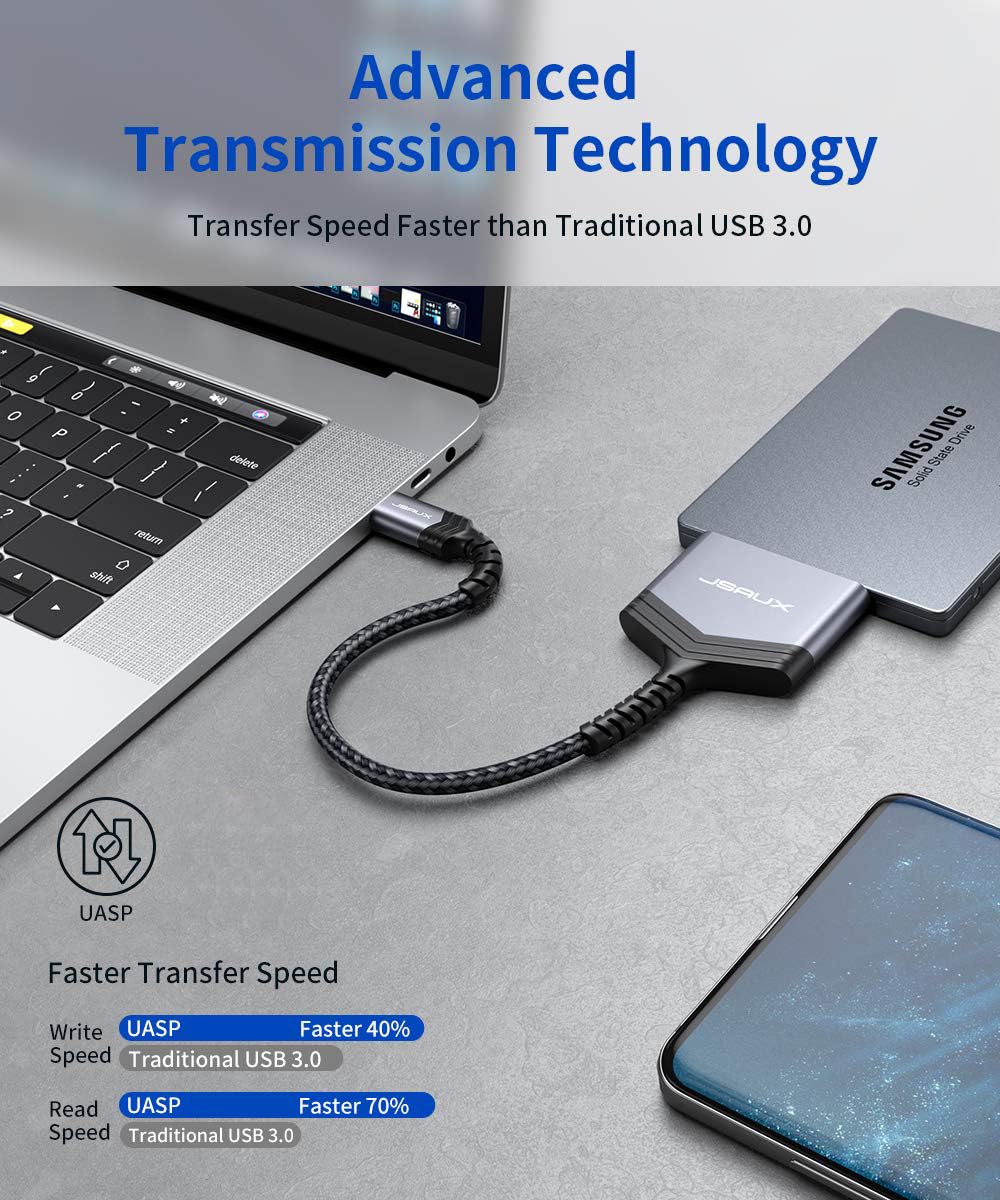 JSAUX SATA to USB C Cable, USB C 3.1 to 2.5” SATA III Hard Driver Adapter Aluminum Shell External Converter Compatible with SSD/HDD Data Transfer-Grey (Pack of 2) - Image 3