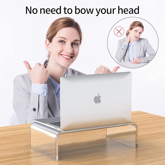 Acrylic Monitor Stand Riser Clear Laptop Stand Riser L14 xW7.5 xH4 | Compatible with All Notebooks and Monitor, Computer Stand for Desk Organizer, White Aesthetic Design, For Office Home iMac - Image 3