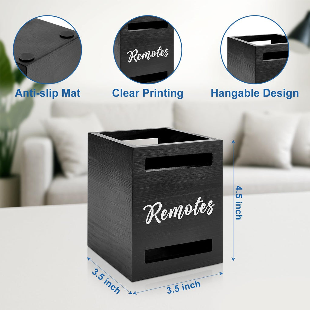 Black Wooden Table Remote Holder Wall Mount Nightstand TV Controller Caddy - Image 4