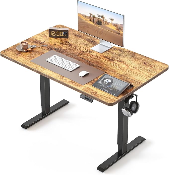 BANTI 40 × 24 Inches Standing Desk, Ergonomic, Electric Height Adjustable, Sit and Stand Up, Computer Office Desk with Splice Board, Black Frame/Rustic Brown Top by Bantifurniture