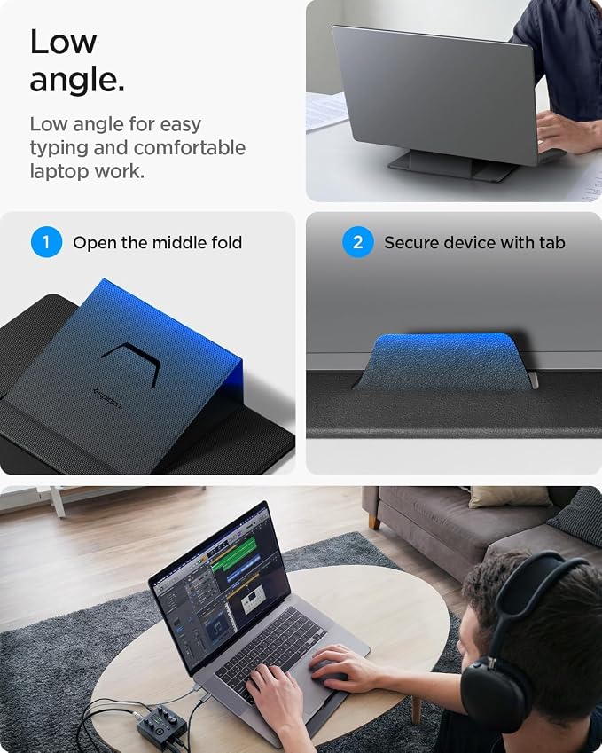 Spigen Slim Fold Portable Laptop Stand Foldable Ergonomic Angle Lift Anti-Slip Compatible with MacBook Neo, MacBook Air, MacBook Pro 11"-16" and iPad/Air/Pro and More - Black (LD201-S8) | Ergonomic Angle Lift Anti-Slip for MacBook Neo, MacBook Air, Mac... - Image 7