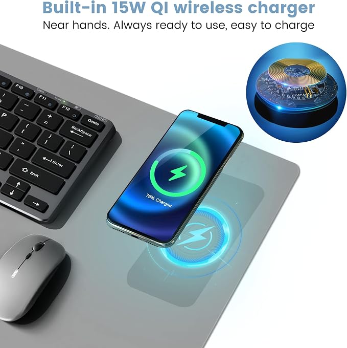 Desk Mat Wireless Charging Mouse Pad Large 32x16 Journey Desk Pad Mat with Wireless Charger Waterproof Grey Leather Computer Mat with Phone Charger Mousepad Non-Slip for Keyboard and Mouse - Image 4