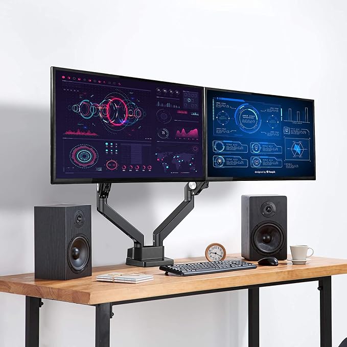 AVLT Dual Monitor Arm Desk Mount for 17-35" Screens, Heavy Duty - Black | Supports flat/curved/ultrawide screens at 6.6-26.4 lbs each. Smooth gas spring, top mount, VESA 75/100 and cable routing - Image 5