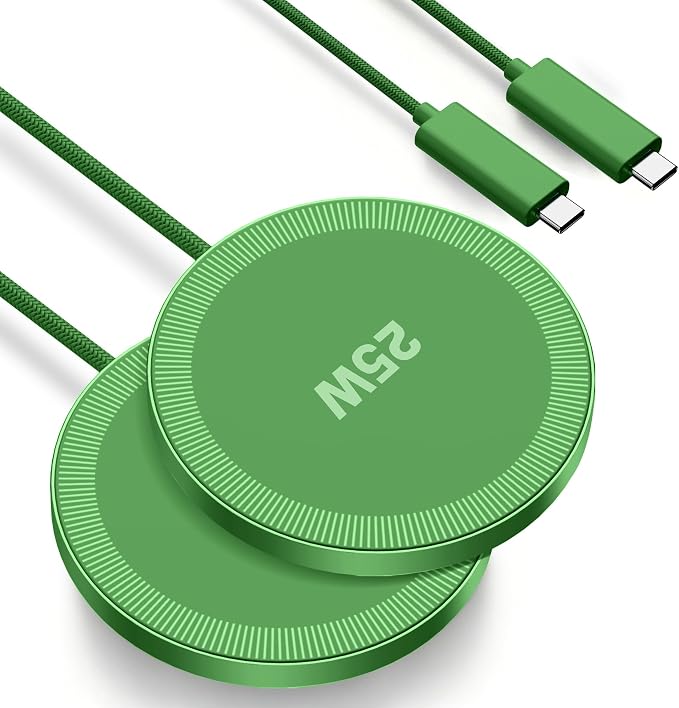MagSafe 25W Magnetic Wireless Charger Fast Charging Pad for iPhone | Compatible with iPhone 17 17e 16 15 14 Pro Max Google Pixel 10, Slim Compact, For Desk Bedside Travel, Dark Green - 2Pack by Unknown