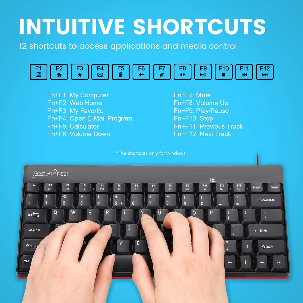 Perixx PERIBOARD-422 Wired USB-C Mini Keyboard, USB Type C Connector, Black, US English Layout - Image 6