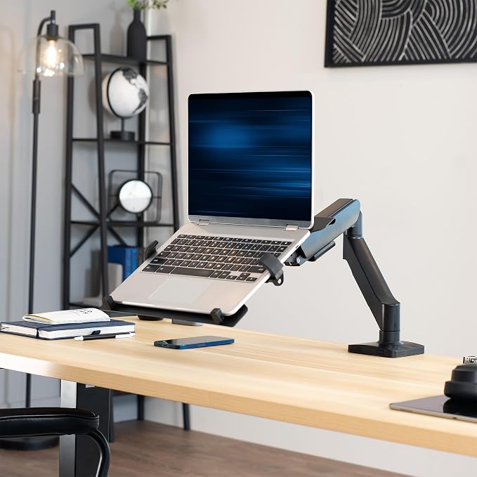 VIVO Universal Adjustable 10 to 15.6 inch Laptop Mount for Desk, Single Mechanical Arm VESA Notebook Stand with C-clamp and Grommet Options, Black, STAND-V001O-L - Image 2