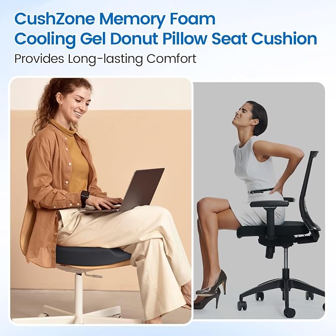 Donut Pillow Seat Cushion, Cooling Gel Memory Foam Chair Cushion, Grey | Office, Home & Car Seat Cushion, Butt Pillow for Tailbone Pain Relief, Hemorrhoids and Everyday Sitting Comfort - Image 4